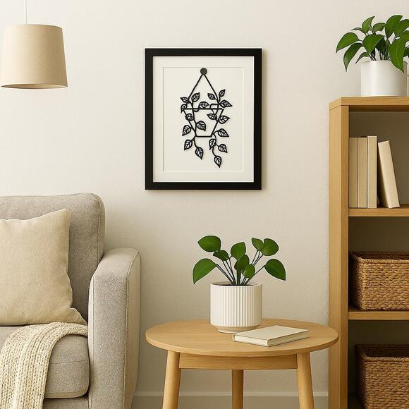 Minimalist Hanging Plant 3D Line Art Print 8x10 Matte Board Botanical Wall Decor - Picture 3 of 3